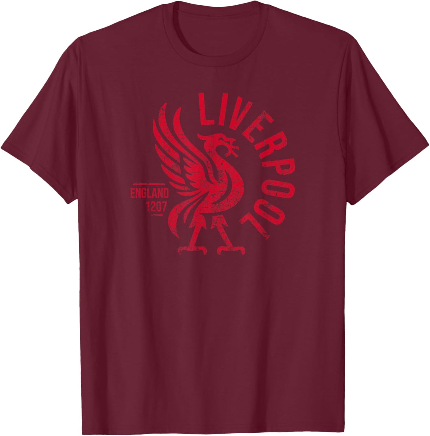 Liverpool England Est. 1207 Runder roter Used-Look T-Shirt - T-Shirt | Maroon