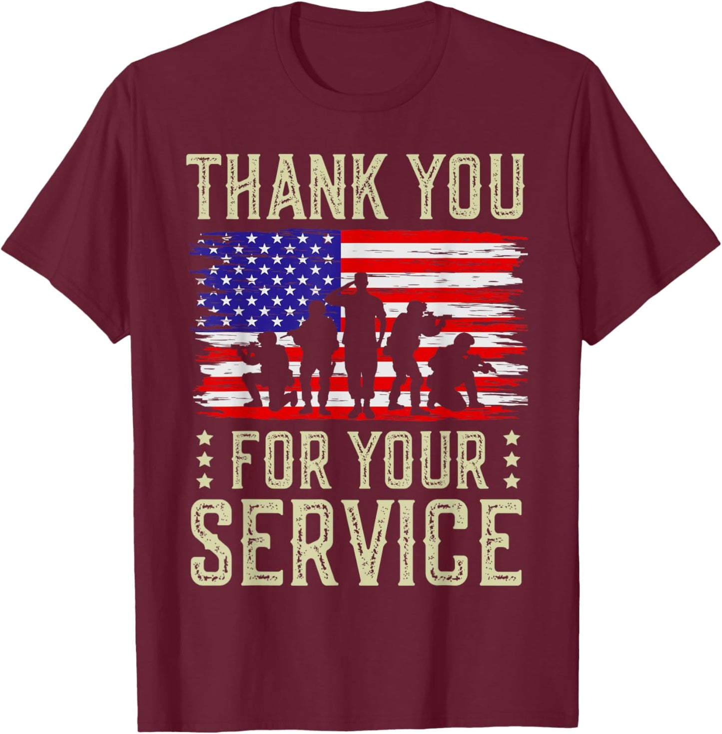 Veteran Thank You For Your Service US Flag Veterans Day T-Shirt - T-Shirt | Maroon