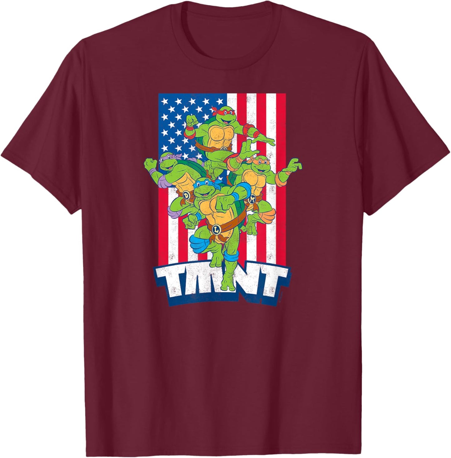 Teenage Mutant Ninja Turtles - USA Flag with Group T-Shirt - T-Shirt | Maroon