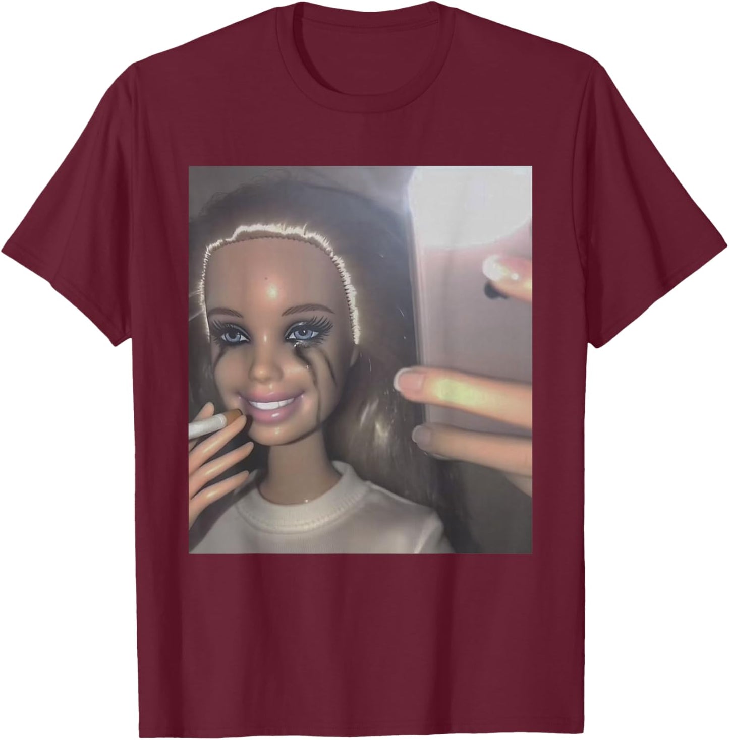 Funny Cry Doll Face Meme Men Women T-Shirt - T-Shirt | Maroon