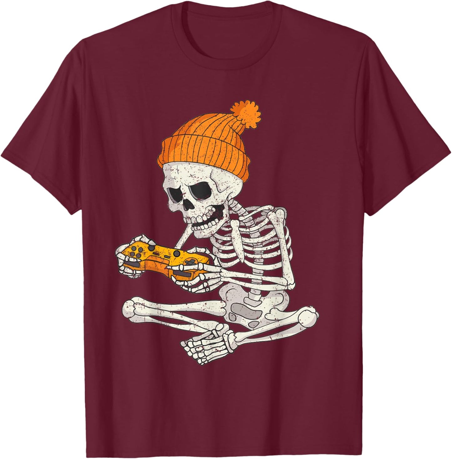 Funny Halloween Skeleton Gamer Video Games Boys Gaming T-Shirt - T-Shirt | Maroon