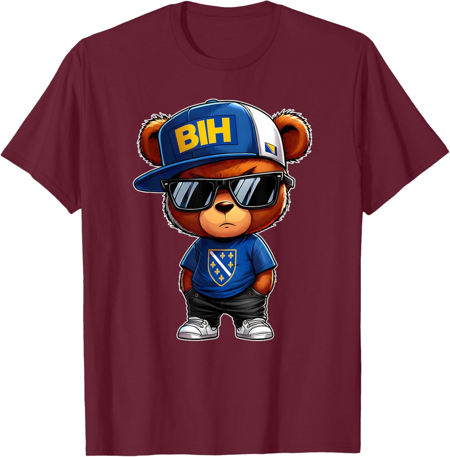 Niedlicher Teddybär mit bosnischer Flagge Bosniens T-Shirt - T-Shirt | Maroon