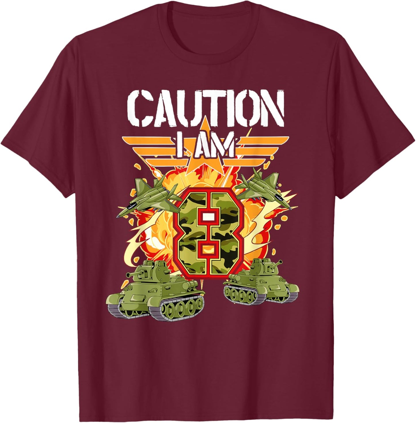 8th Birthday Army T-Shirt - T-Shirt | Maroon