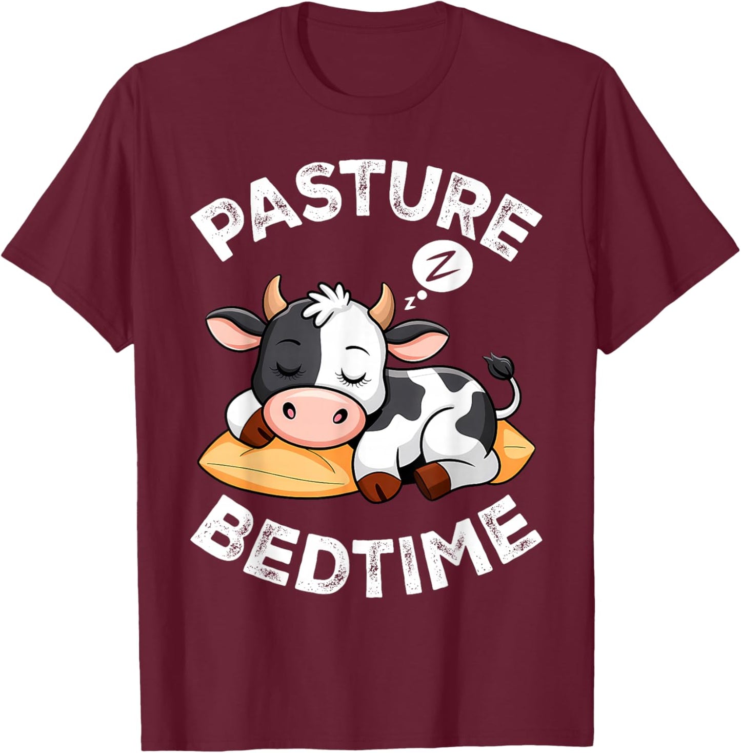 Pasture Bedtime Cute Cow Pajama Nighttime Sleep T-Shirt - T-Shirt | Maroon