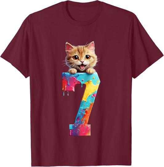 Kids CATS 7 YEARS CAT 7TH BIRTHDAY T-Shirt - T-Shirt | Maroon