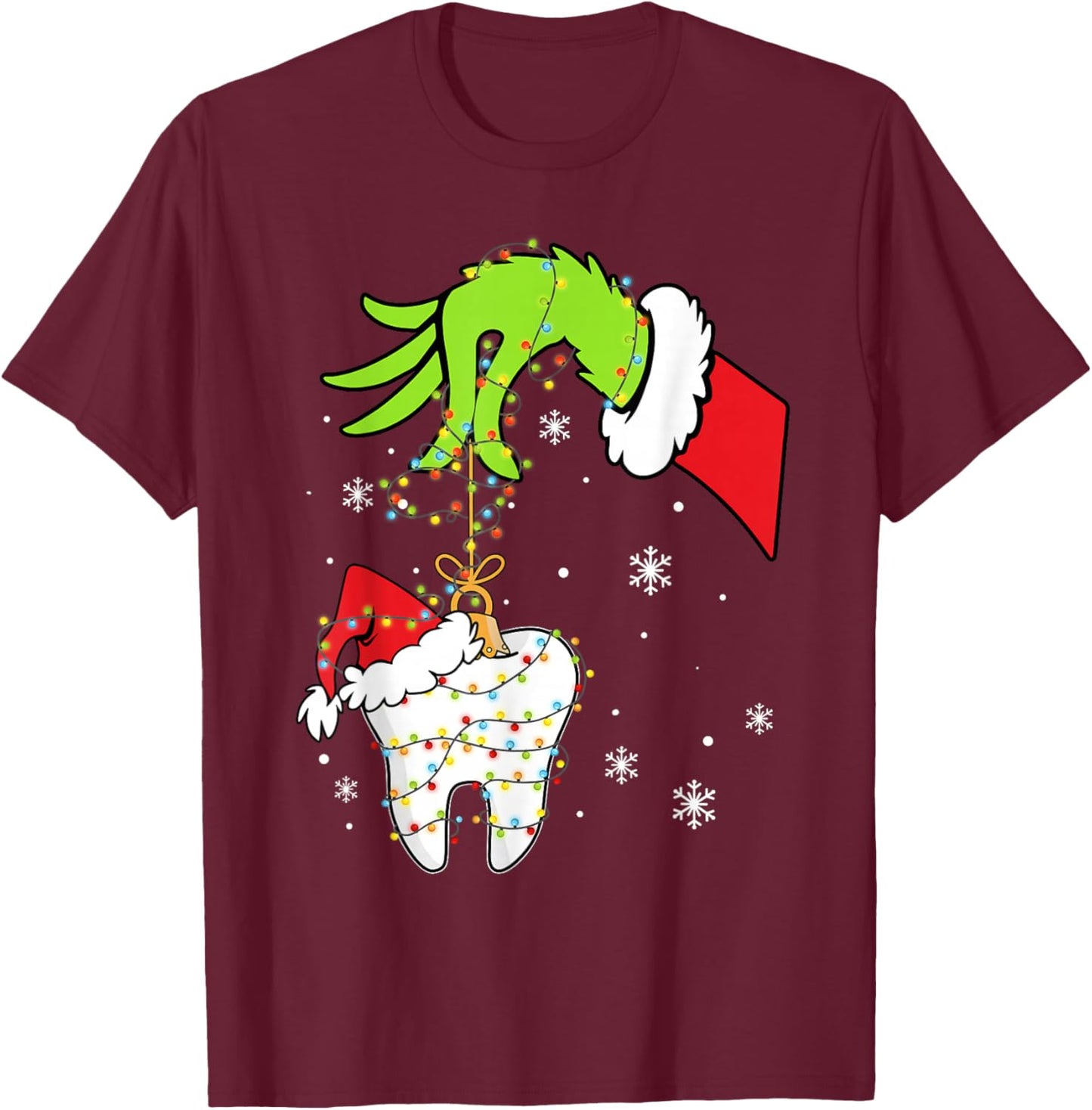 Tooth Dentist Dental Assistant Teeth Christmas Xmas Lights T-Shirt - T-Shirt | Maroon