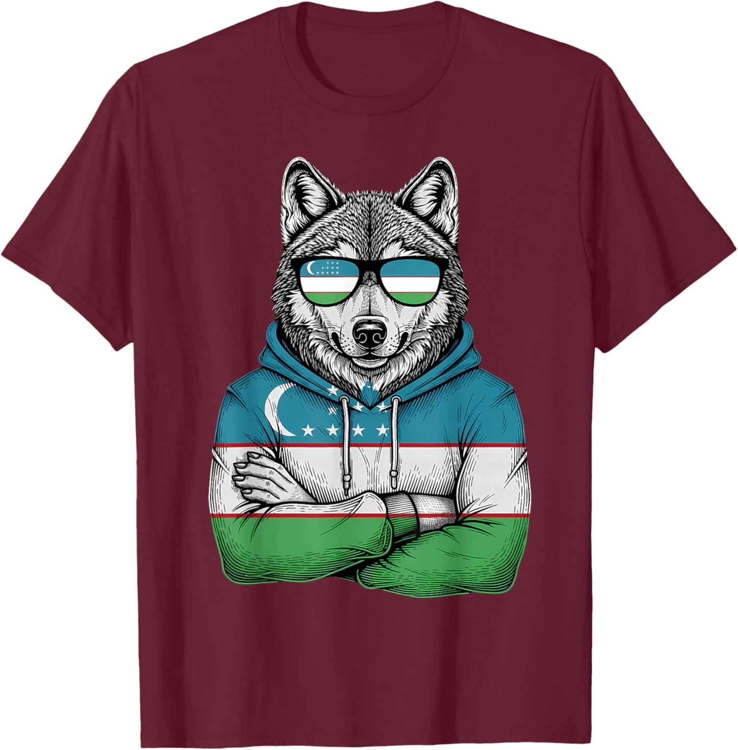 Uzbekistan Roots Wolf Uzbek Flag T-Shirt - T-Shirt | Maroon