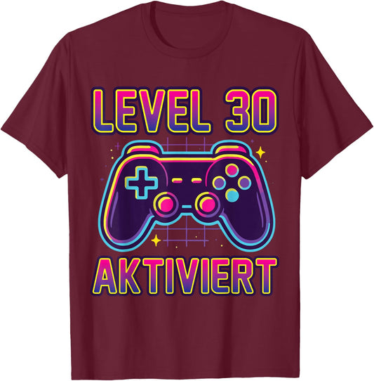 30. Geburtstag Jungen Video Gamer Level 30 Aktiviert Mann T-Shirt - T-Shirt | Maroon