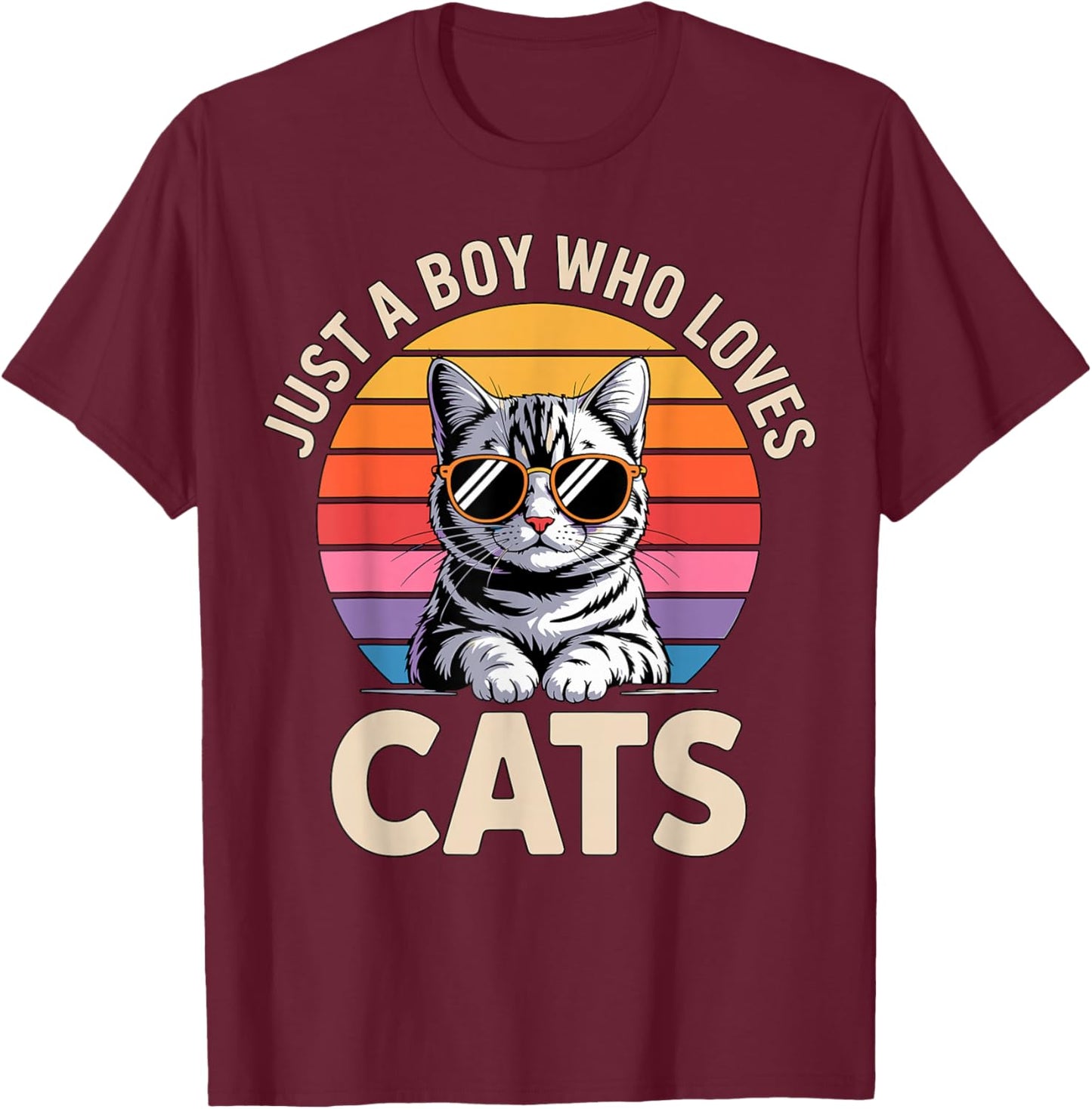 Just a Boy Who Loves Cats T-Shirt - T-Shirt | Maroon