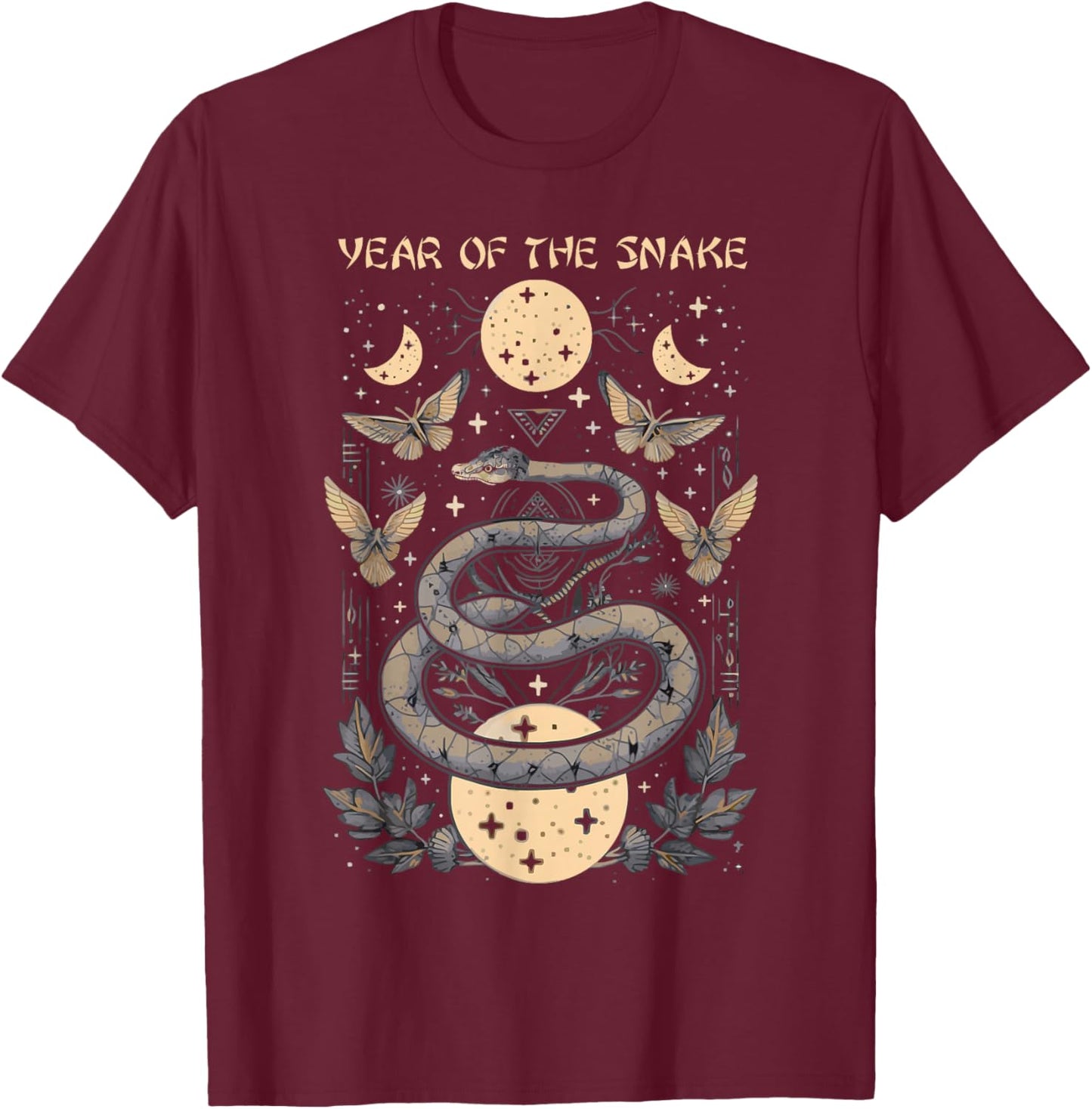 Celebrate Chinese New Year of the Snake 2025 Moon Butterfly T-Shirt - T-Shirt | Maroon