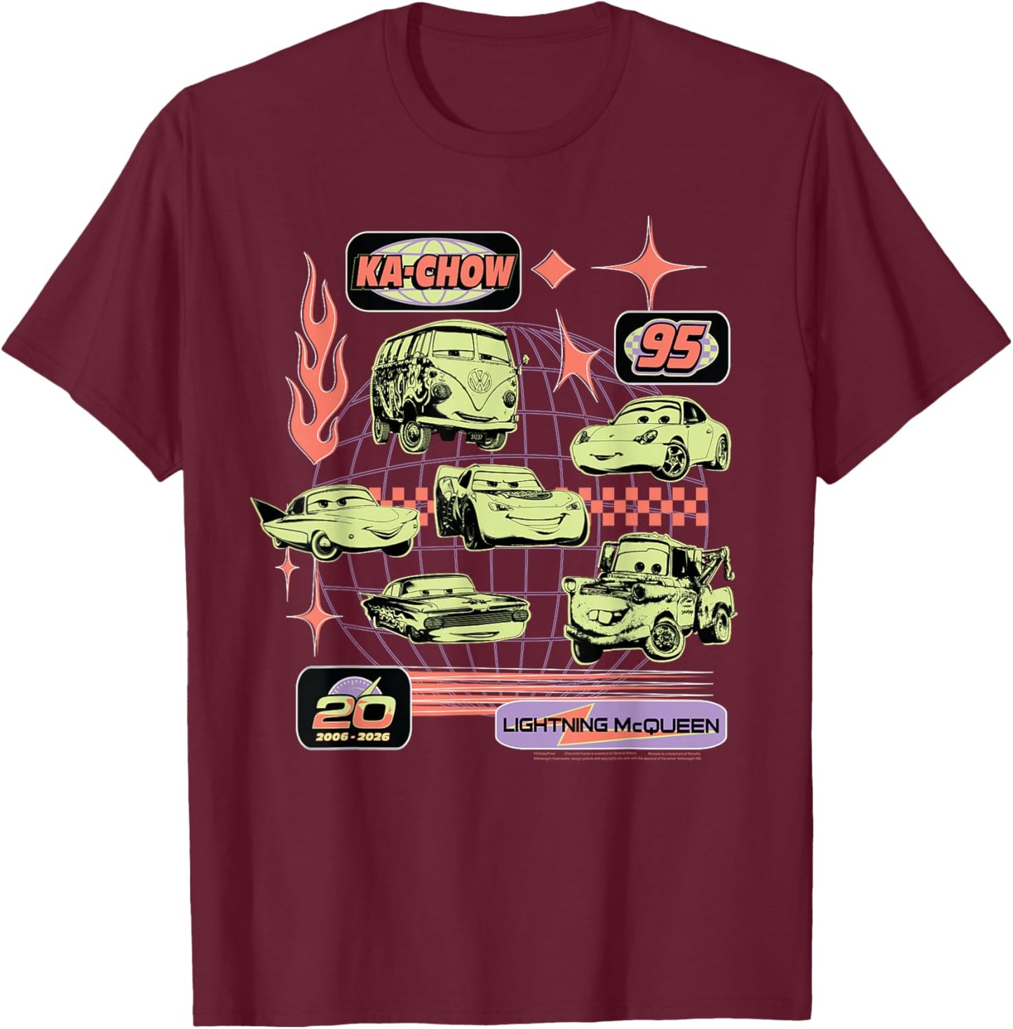 Disney and Pixar's Cars 20th Anniversary Lightning & Friends T-Shirt - T-Shirt | Maroon
