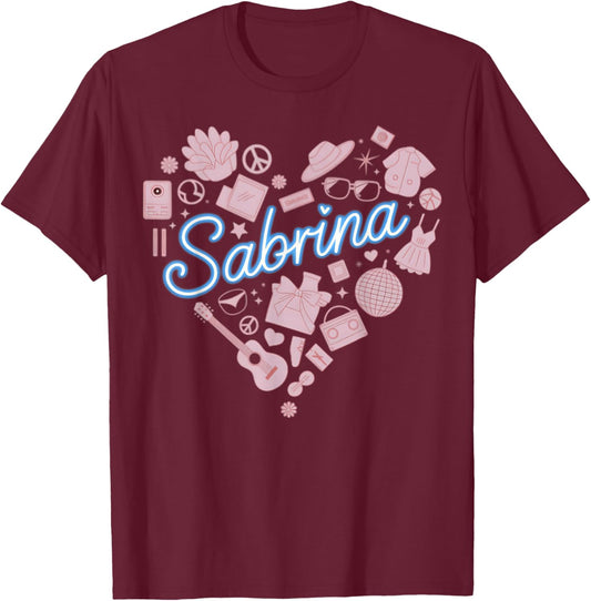Girl Retro Sabrina First Name Personalized Heart T-Shirt - T-Shirt | Maroon