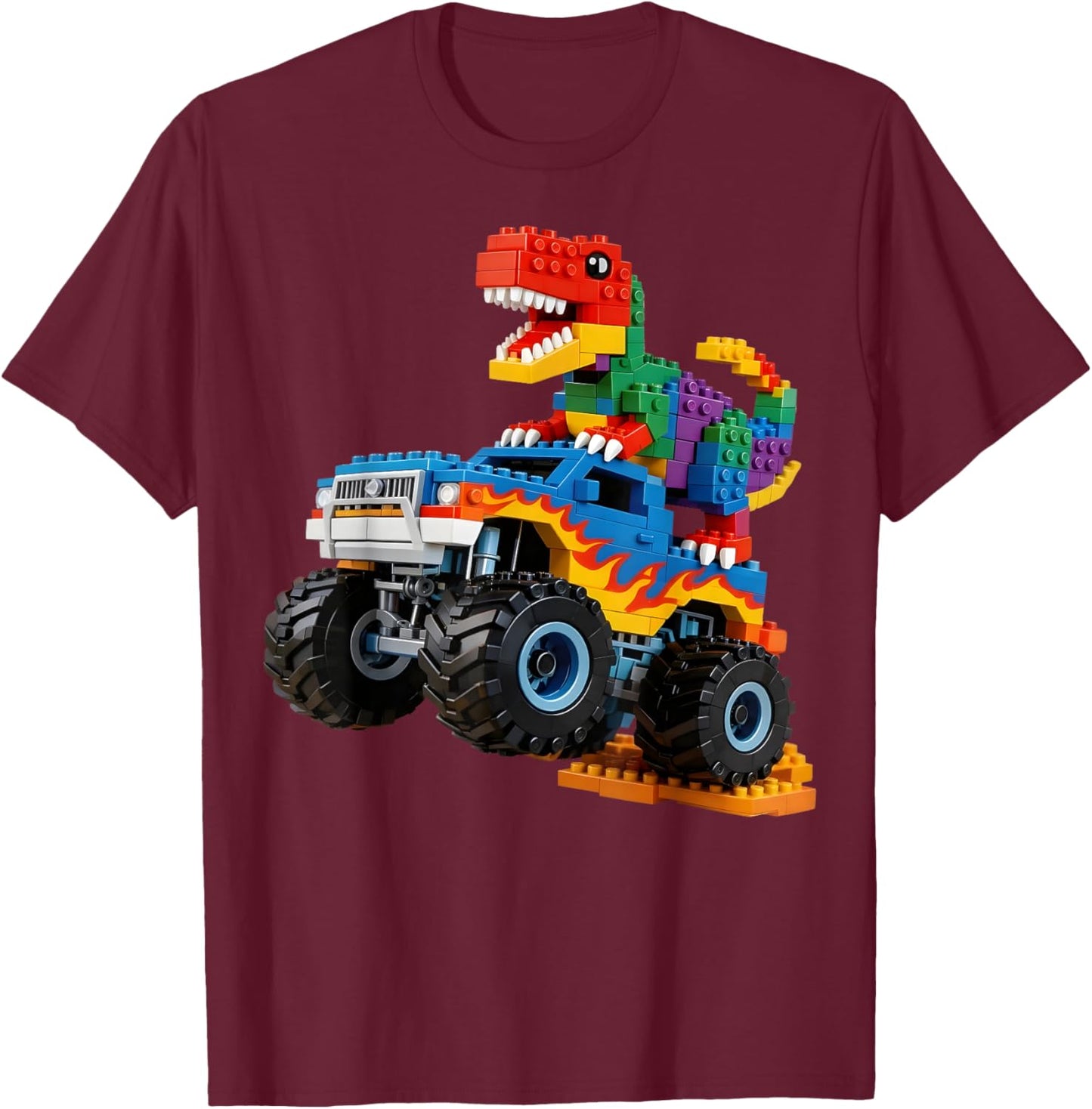 Building Bricks Monster Truck Dinosaur Gifts for Boys Kids T-Shirt - T-Shirt | Maroon