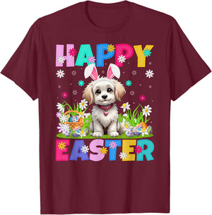 Maltipoo Dog Happy Easter Egg Hunt Bunny Ear Maltipoo Easter T-Shirt - T-Shirt | Maroon