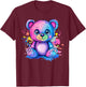 Vibrant Rainbow Teddy Bear Splash T-Shirt - T-Shirt | Maroon