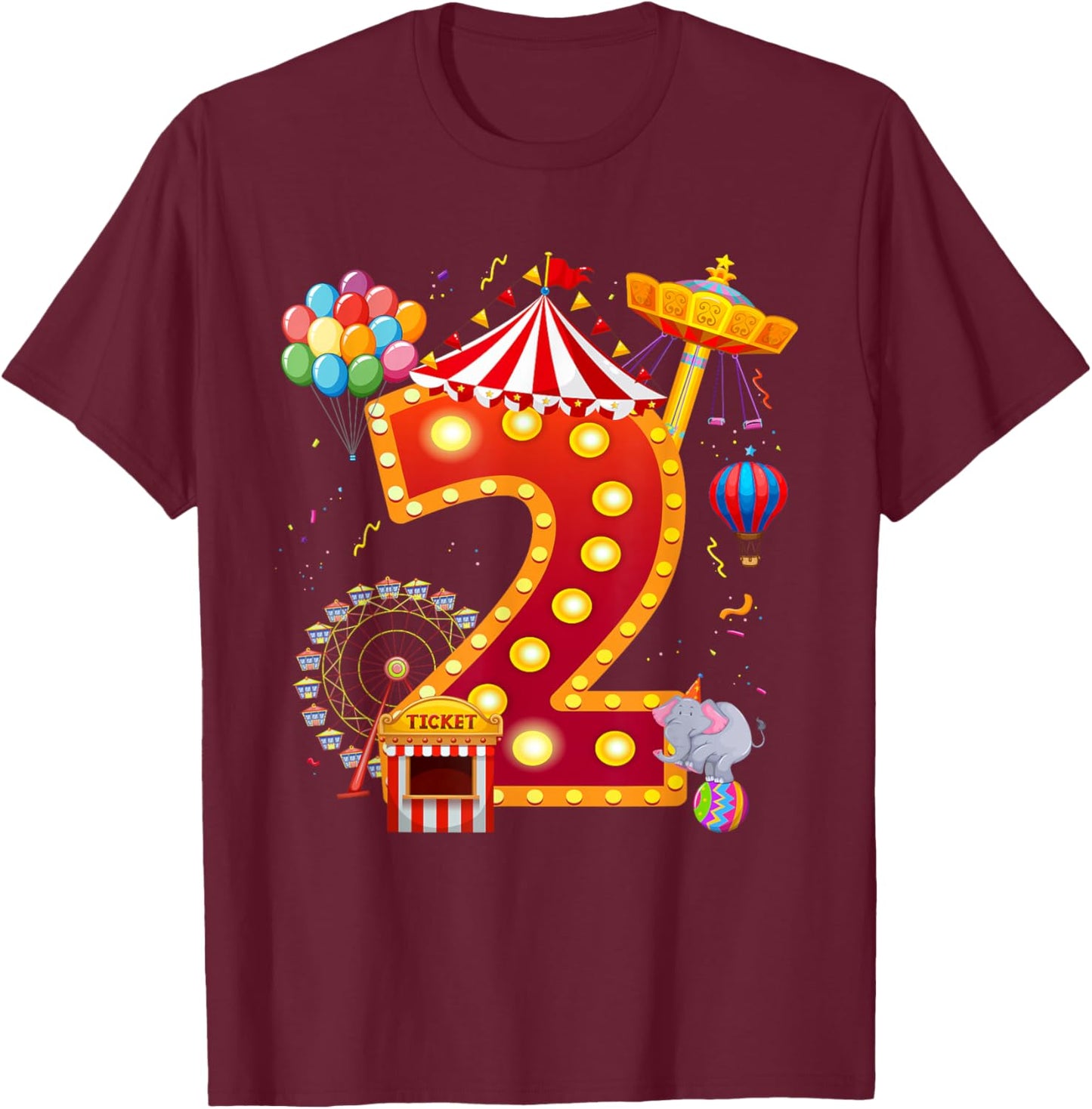 2 Year Old Carnival Circus Lover 2nd Birthday Party T-Shirt - T-Shirt | Maroon