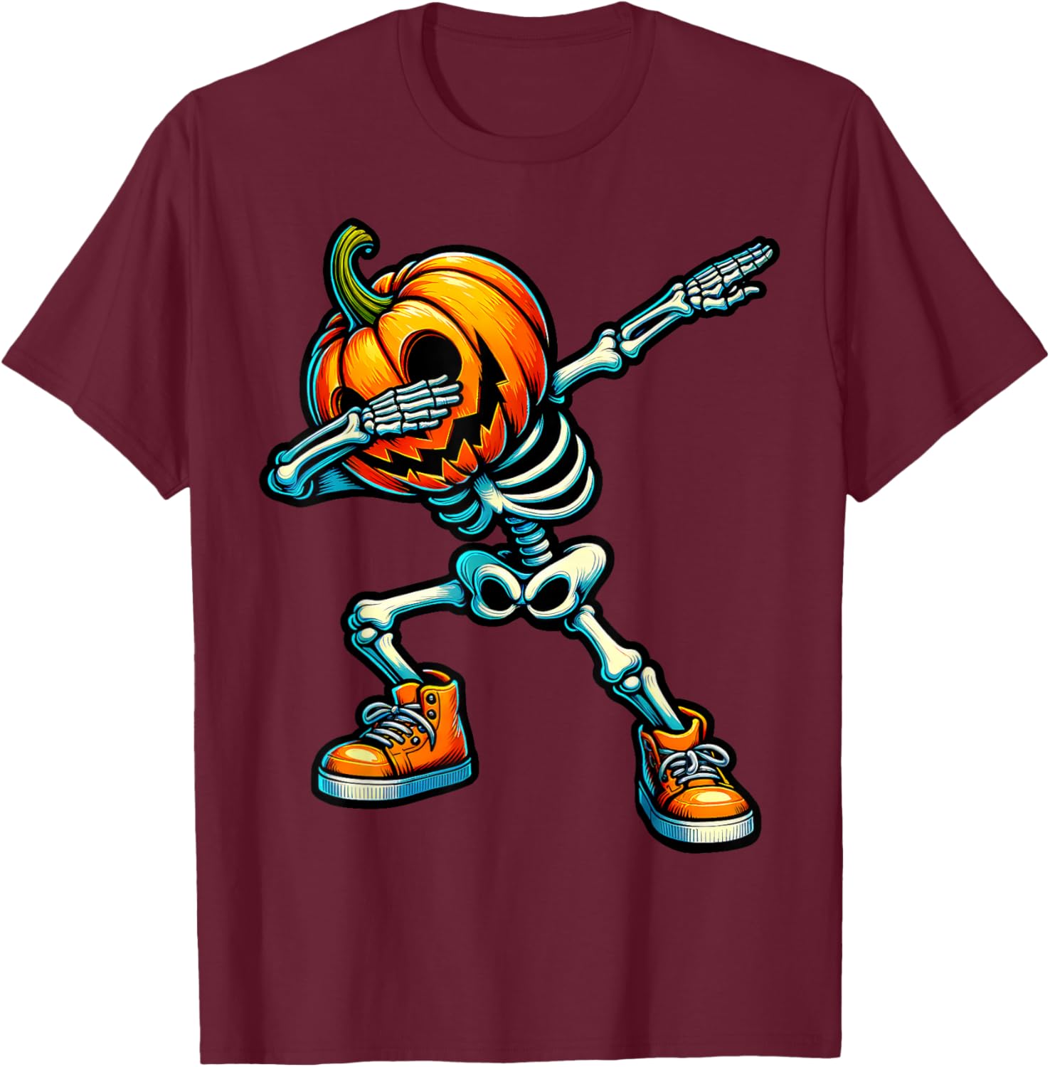 Dabbing Halloween Skeleton Boys Trick Treat Funny Pumpkin T-Shirt - T-Shirt | Maroon