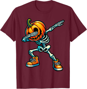 Dabbing Halloween Skeleton Boys Trick Treat Funny Pumpkin T-Shirt - T-Shirt | Maroon