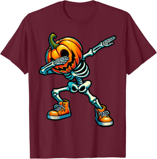Dabbing Halloween Skeleton Boys Trick Treat Funny Pumpkin T-Shirt - T-Shirt | Maroon