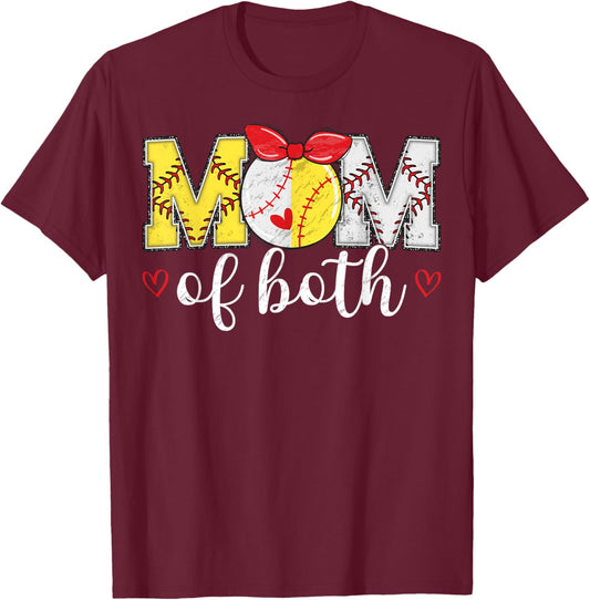 Mom Of Both Funny Baseball Softball Mother's Day T-Shirt - T-Shirt | Maroon