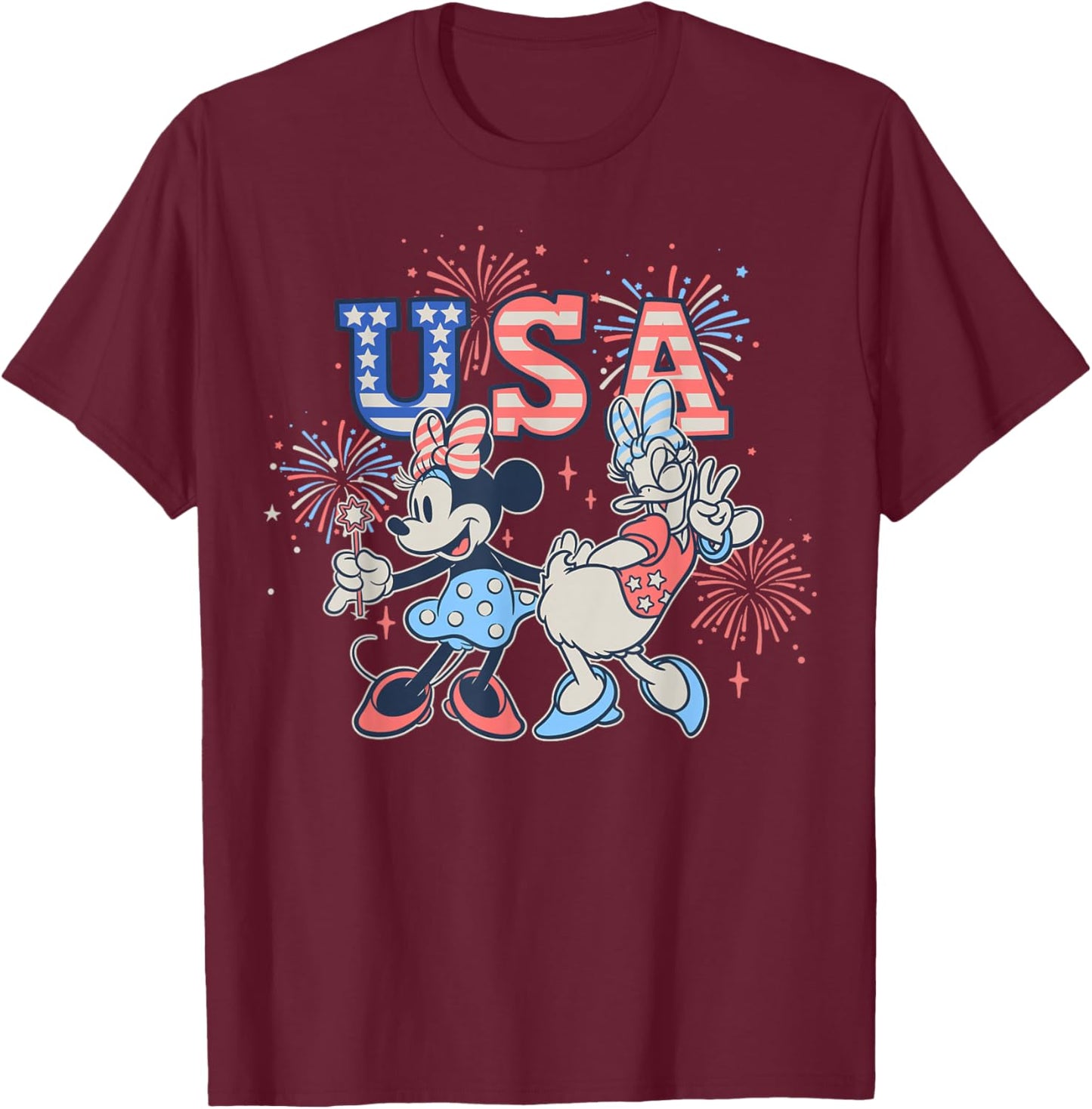 Disney Mickey and Friends 4th of July USA Minnie & Daisy T-Shirt - T-Shirt | Maroon