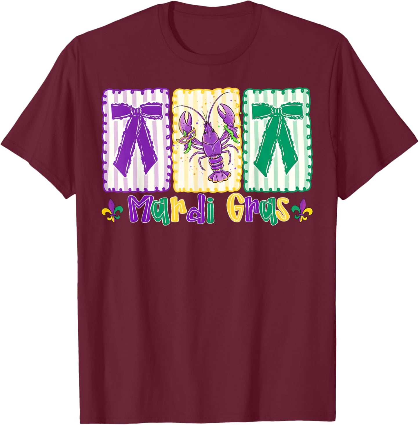 Preppy Mardi Gras Coquette Bow Crawfish Girl Women Kid T-Shirt - T-Shirt | Maroon