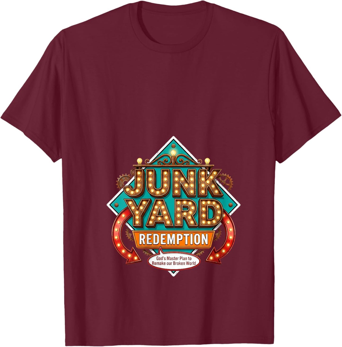 Women's VBS 2026 Junk Yard Redemption Vacation Bible School Theme V-Neck T-Shirt - T-Shirt | Maroon