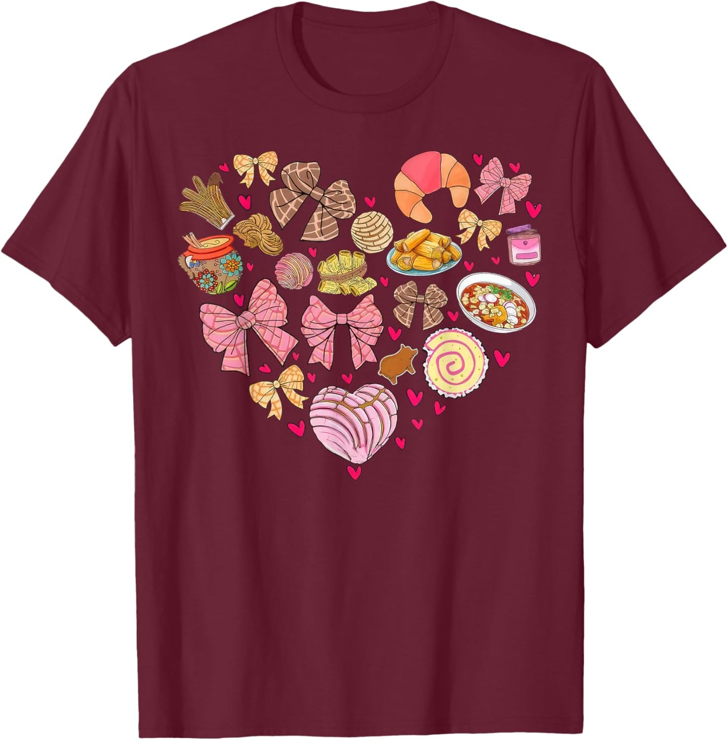 Valentine Conchas Pan Dulce Heart Mexican Valentine's Day T-Shirt - T-Shirt | Maroon
