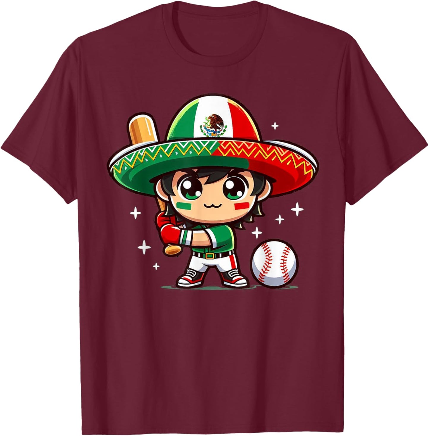 Mexican Baseball Kid - Mexico Child Hitter Batter Pitcher T-Shirt - T-Shirt | Maroon