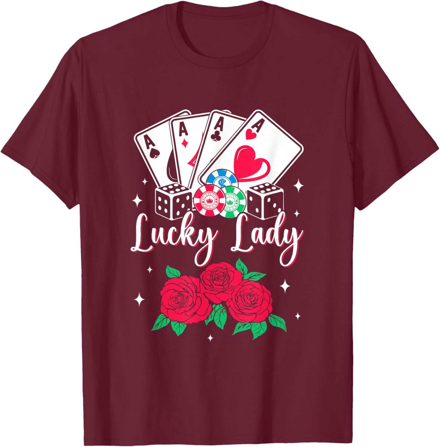 Lucky Lady Poker Player Gambling Casino Design Women T-Shirt - T-Shirt | Maroon