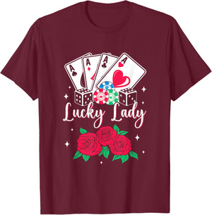 Lucky Lady Poker Player Gambling Casino Design Women T-Shirt - T-Shirt | Maroon