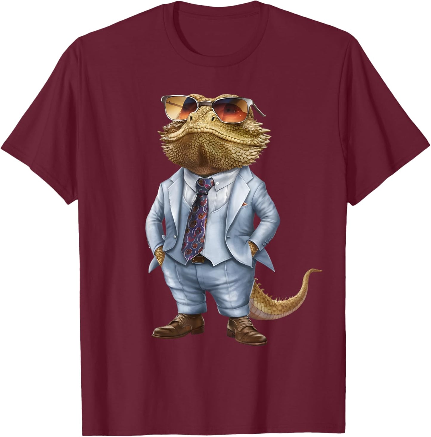 Men Woman Bearded Dragon In Suit Bearded Dragon T-Shirt - T-Shirt | Maroon