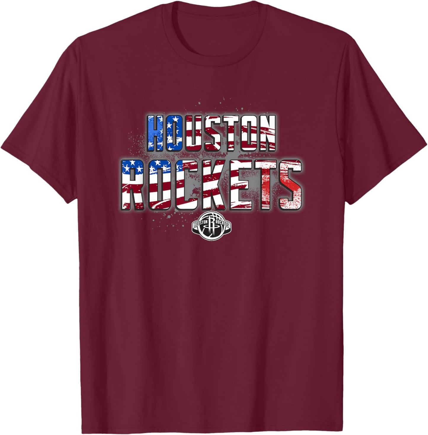 NBA Houston Rockets American Flag Distressed Paint Spill T-Shirt - T-Shirt | Maroon