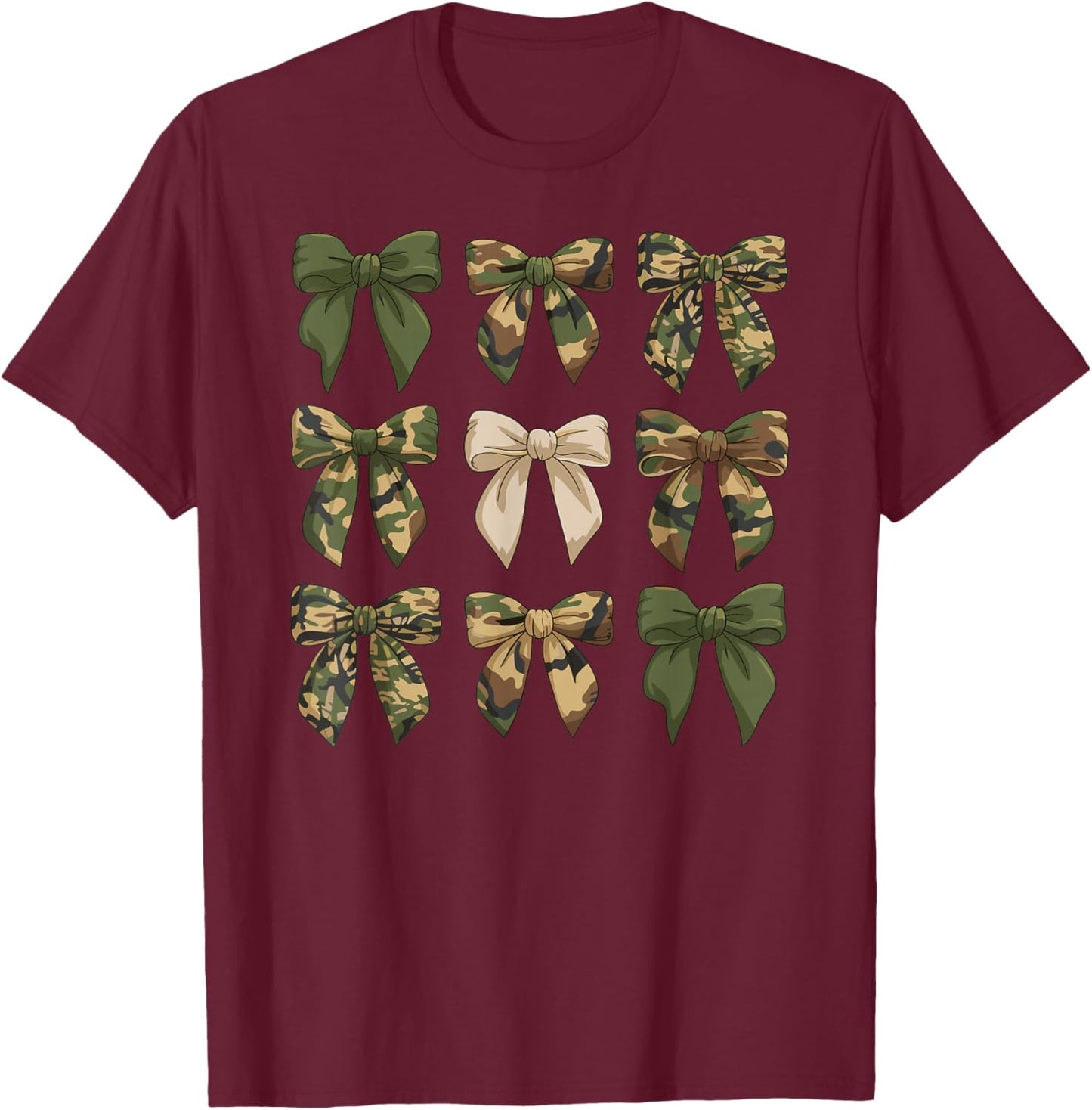 Camouflage Old Camo Bow Cute Country Hunting Women Girl T-Shirt - T-Shirt | Maroon