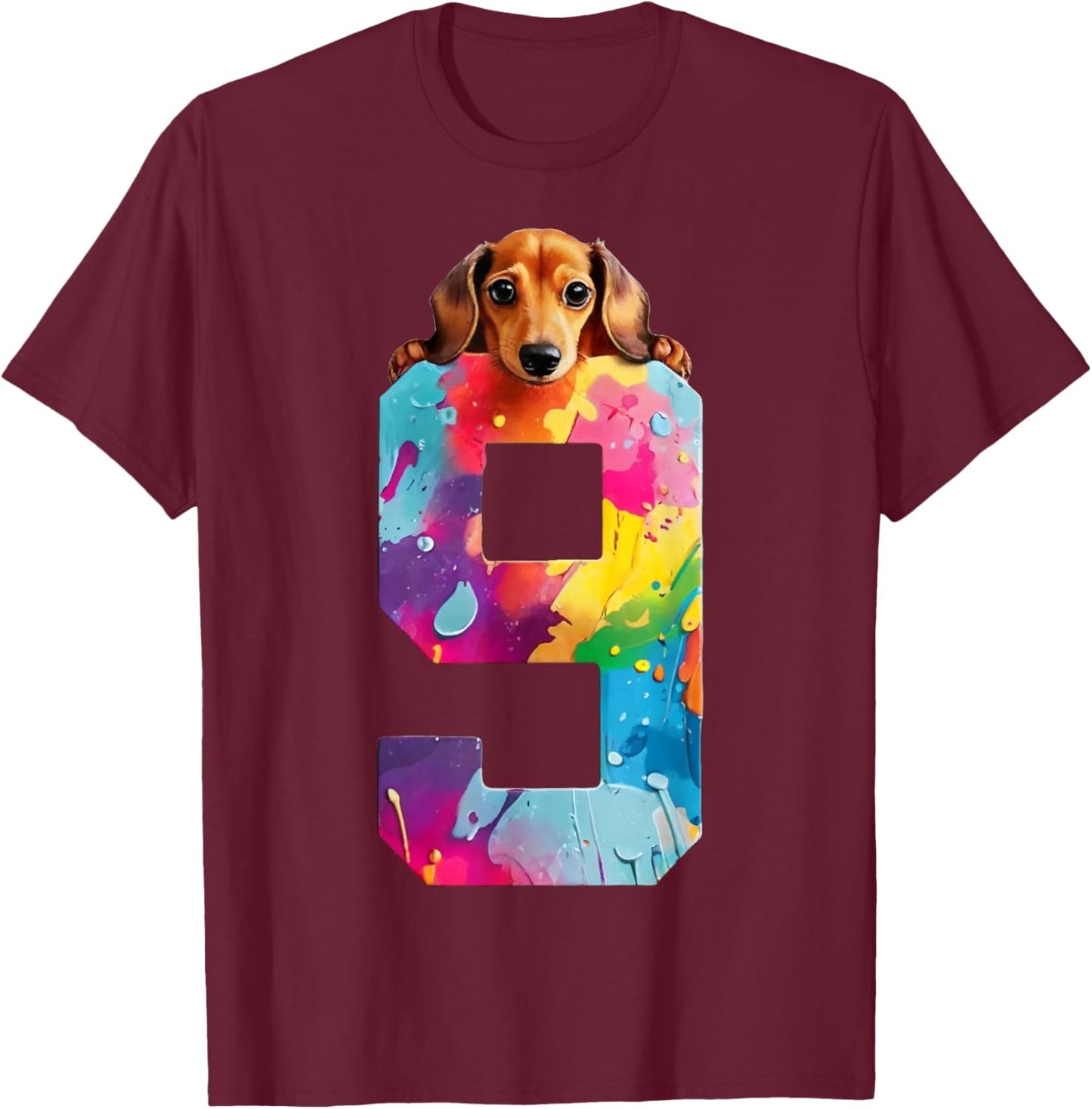 Dog 9 Years Dachshund 9th Birthday T-Shirt - T-Shirt | Maroon