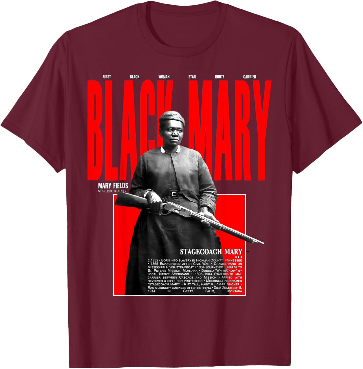 Stagecoach Mary Fields Six Shooter Guardian T-Shirt - T-Shirt | Maroon