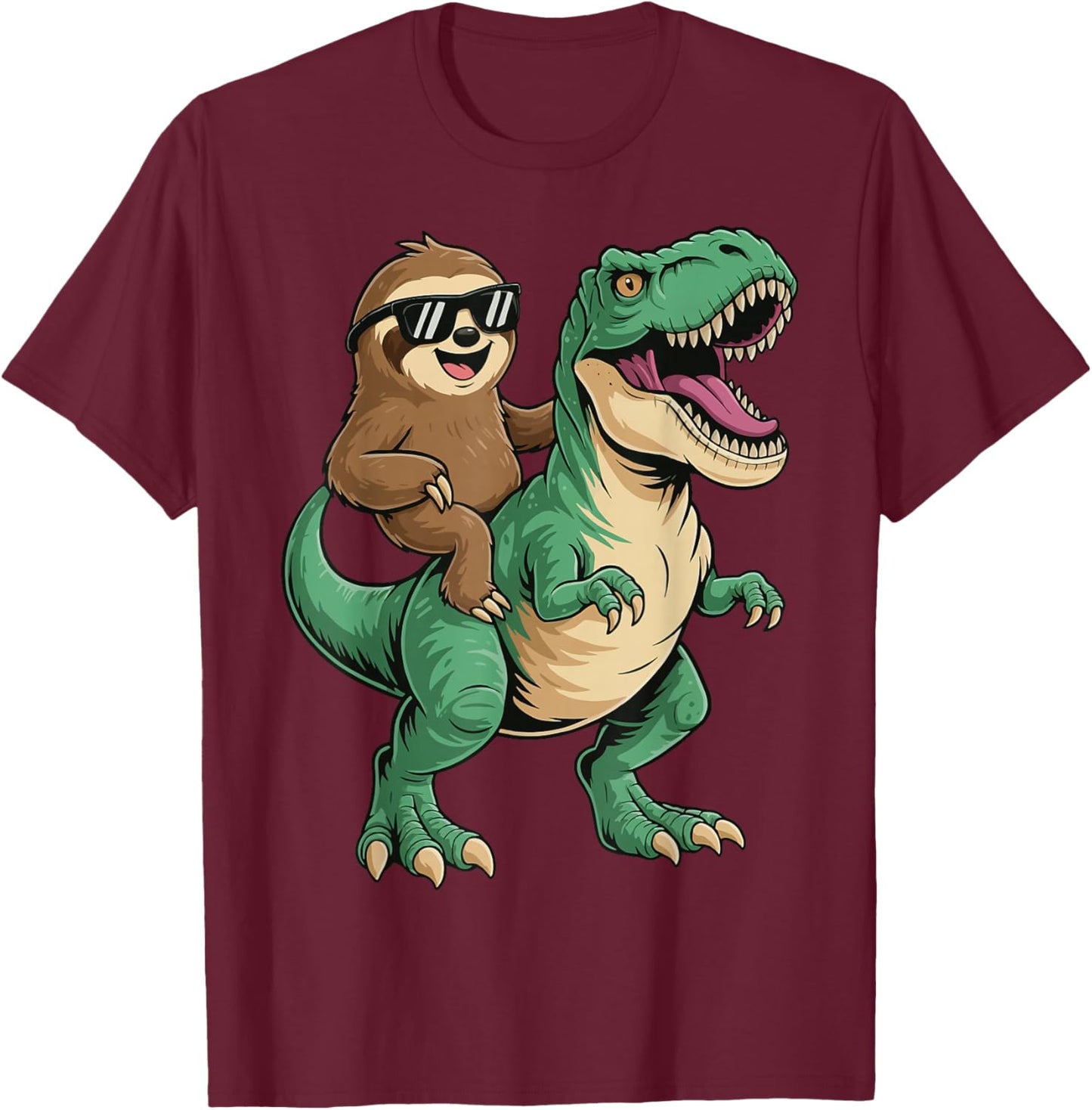 Sloth Riding T-Rex T-Shirt - T-Shirt | Maroon