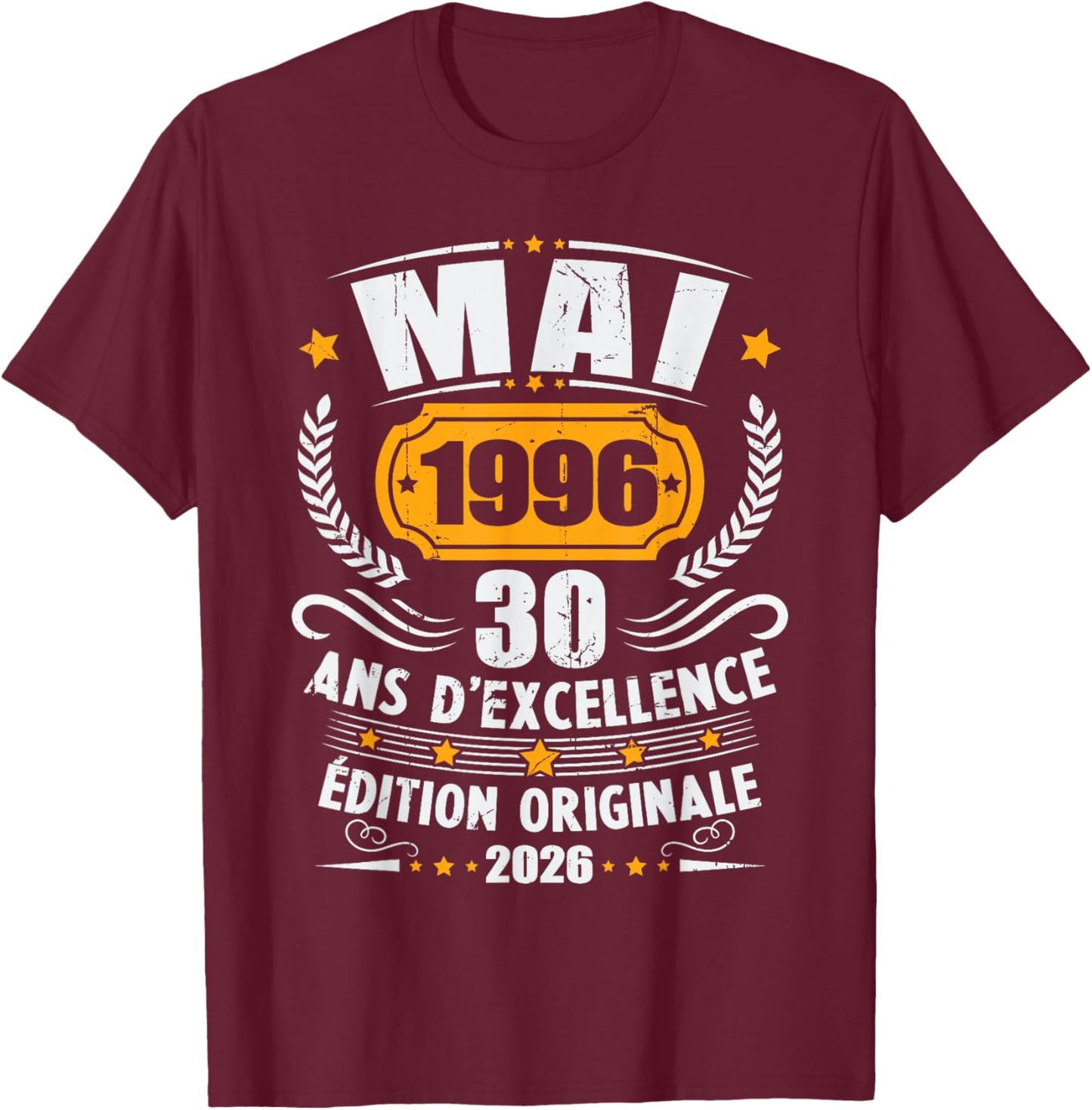 Vintage Mai 1996 Cadeau Anniversaire 30 Ans Hommes Femmes T-Shirt - T-Shirt | Maroon