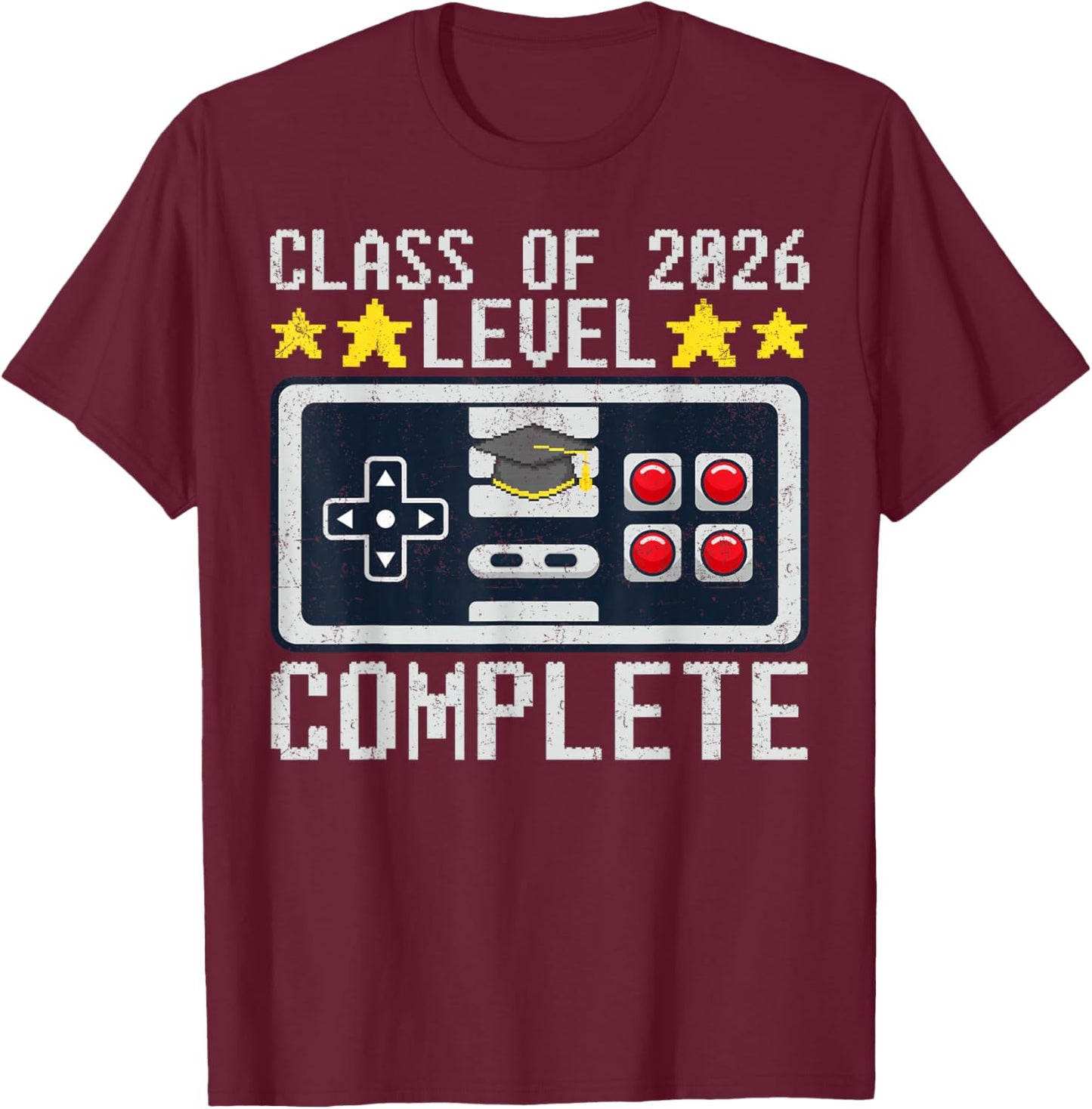Class of 2026 Level Complete Graduation Gamers Boys Kids T-Shirt - T-Shirt | Maroon