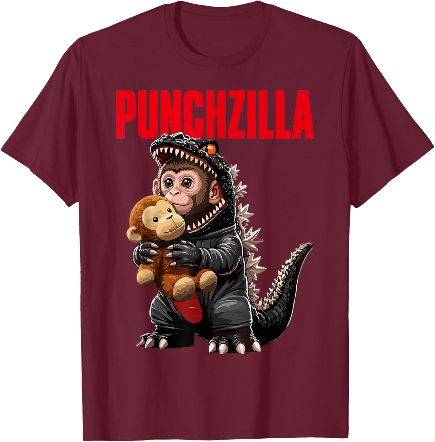Punch Monkey PUNCHZILLA Cute Costume Funny Punch Monkey T-Shirt - T-Shirt | Maroon