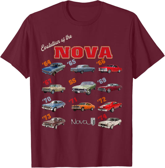 1969 72 63 64 65 66 67 68 70 71 73 74 chevys nova Evolution T-Shirt - T-Shirt | Maroon