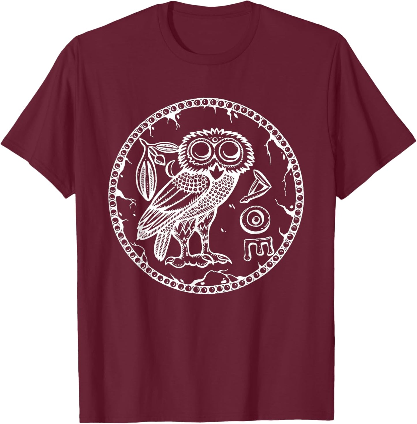 Ancient Athenian Owl Symbol of Athena T-Shirt - T-Shirt | Maroon