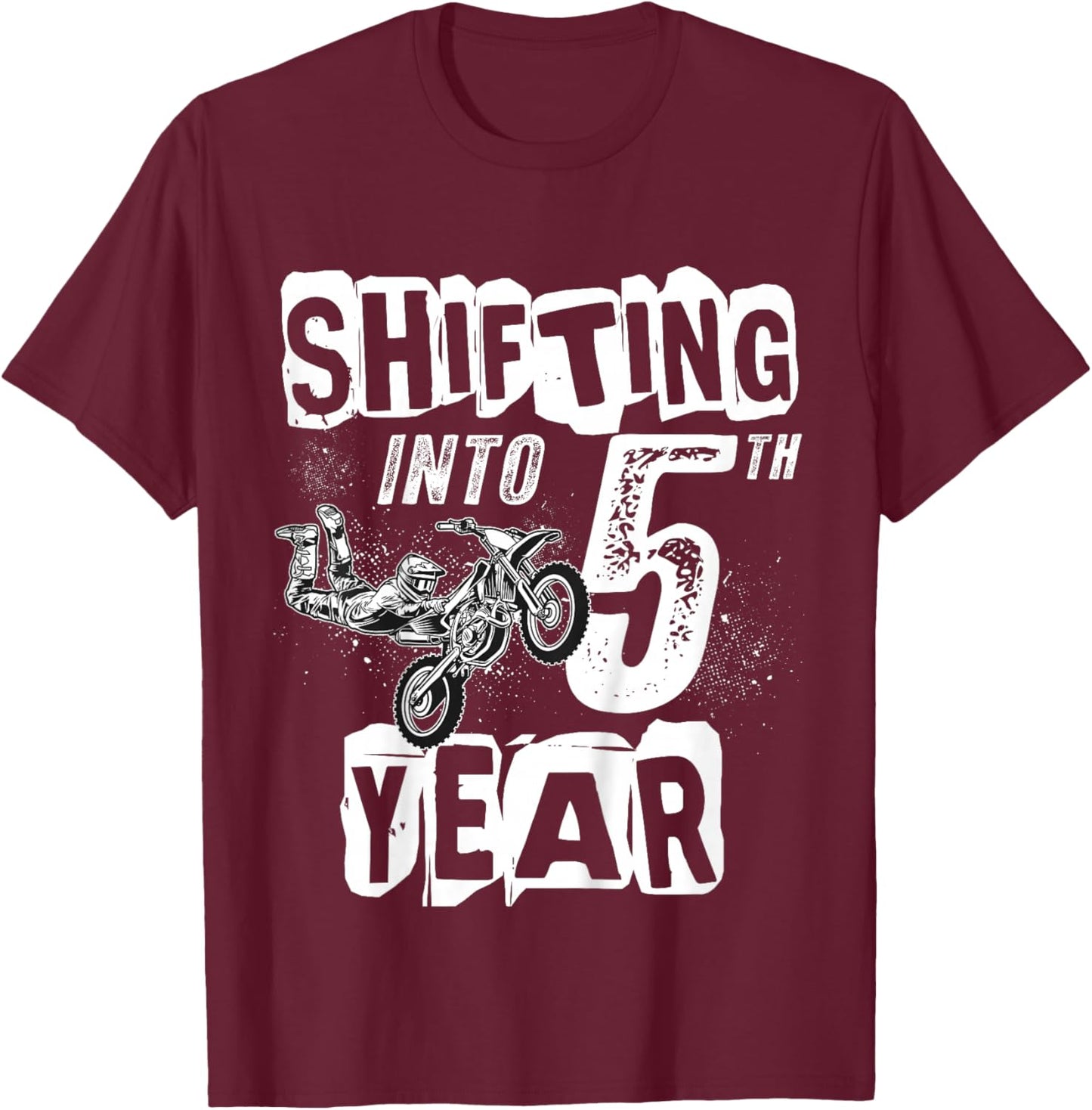 5th Birthday Party Dirt Bike Boy 5 Years Old Dirt Biker T-Shirt - T-Shirt | Maroon