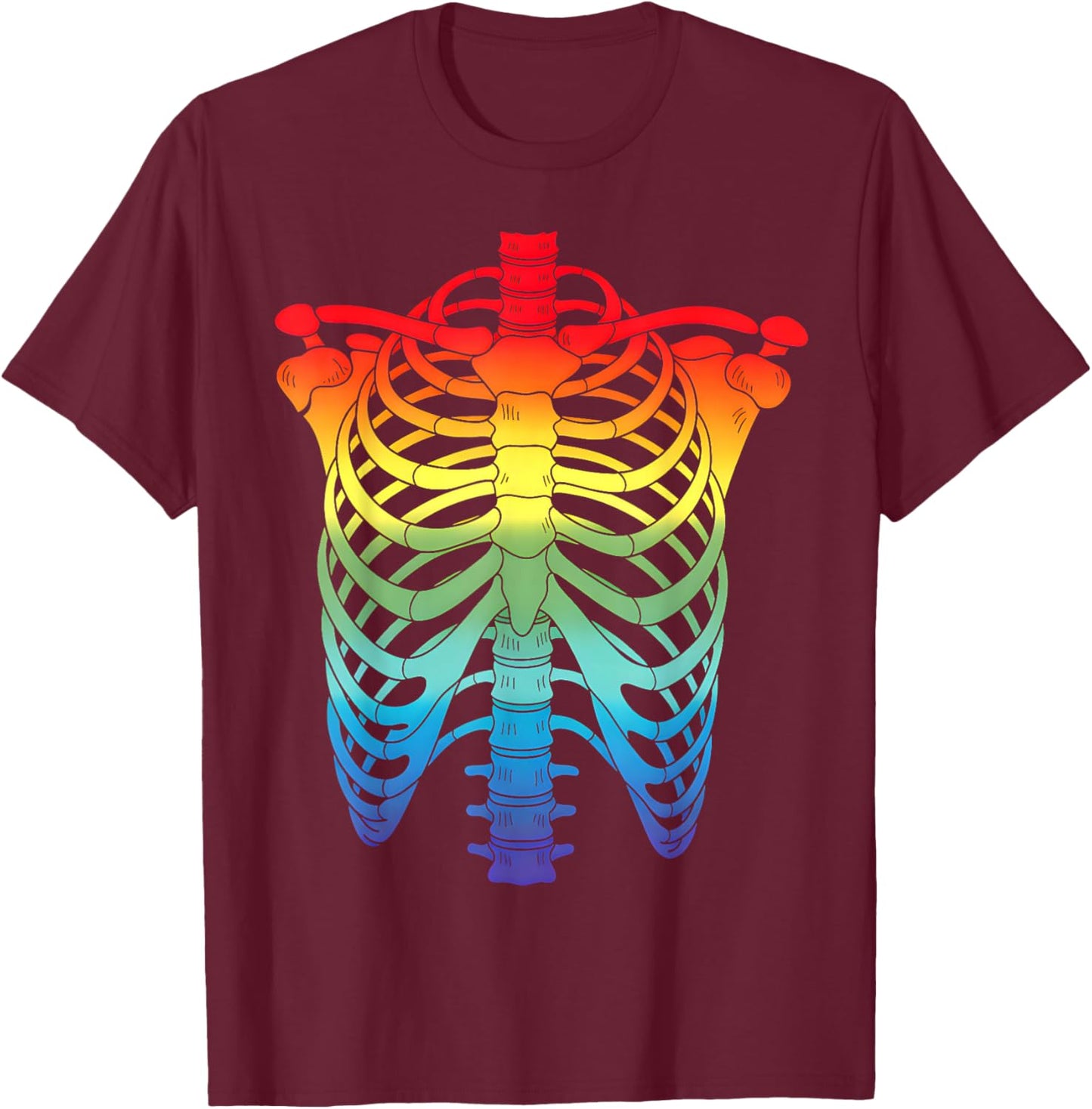 Halloween LGBTQ Rainbow Ribcage Costume Skeleton Gay Pride T-Shirt - T-Shirt | Maroon