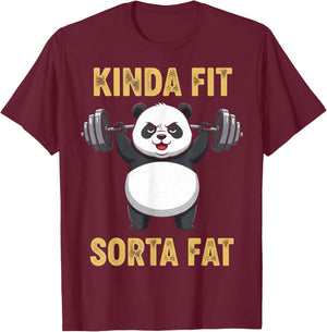 Kinda Fit Sorta Fat Funny Gym Workout Panda T-Shirt - T-Shirt | Maroon