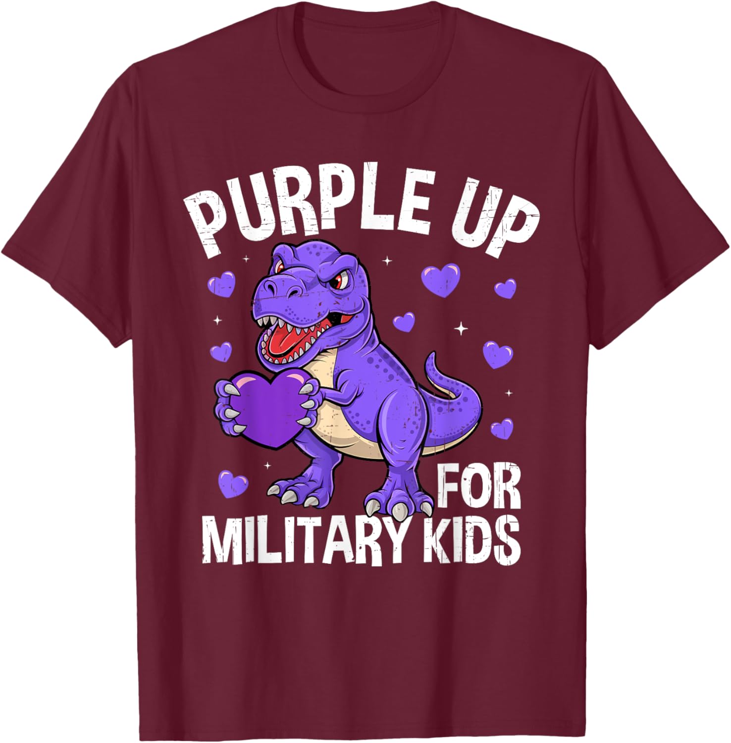 Purple Up For Military Kids Military Child Month Dinosaur T-Shirt - T-Shirt | Maroon