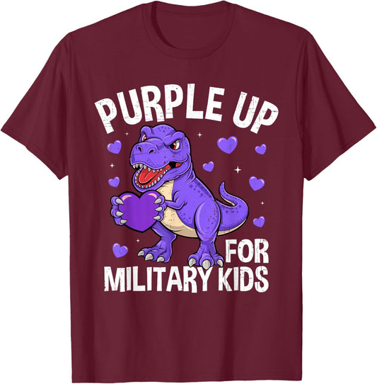Purple Up For Military Kids Military Child Month Dinosaur T-Shirt - T-Shirt | Maroon
