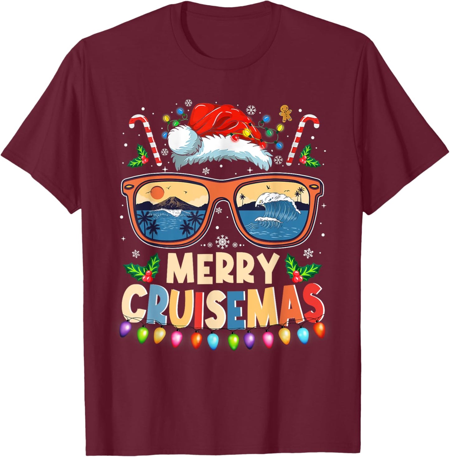 Merry Cruisemas 2025 Funny Christmas Santa Reindeer Cruise T-Shirt - T-Shirt | Maroon
