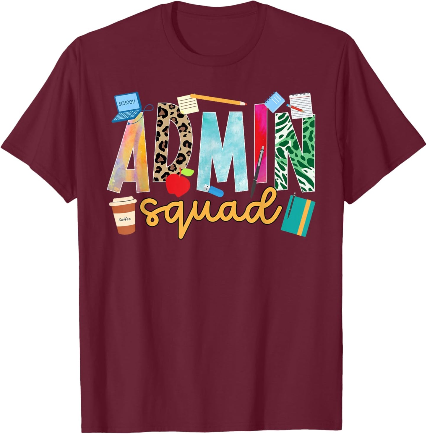 Admin Squad Leopard School Administrator School Admin T-Shirt - T-Shirt | Maroon