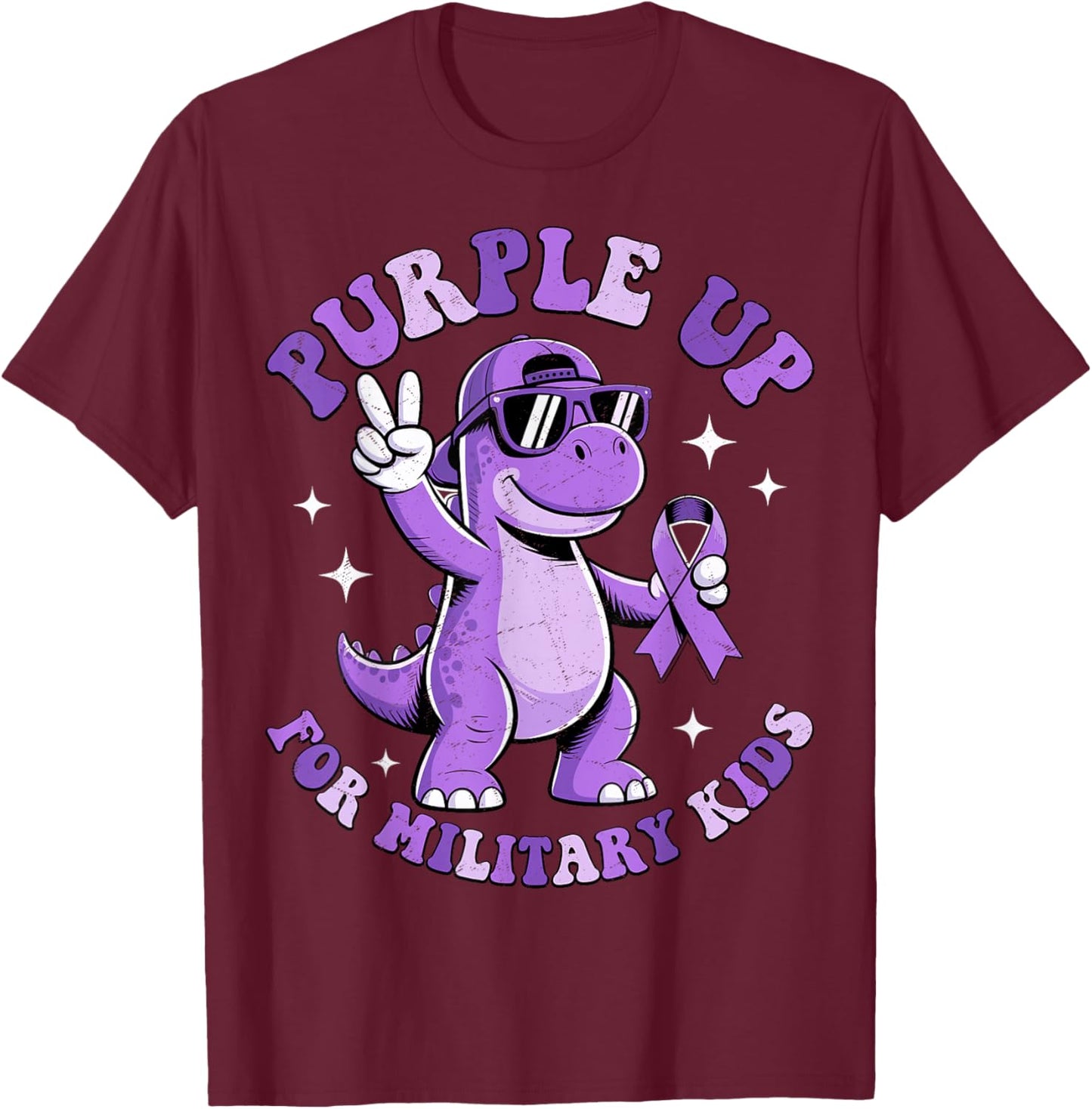 Purple Up for Military Kids Military Child Month Dinosaur T-Shirt - T-Shirt | Maroon